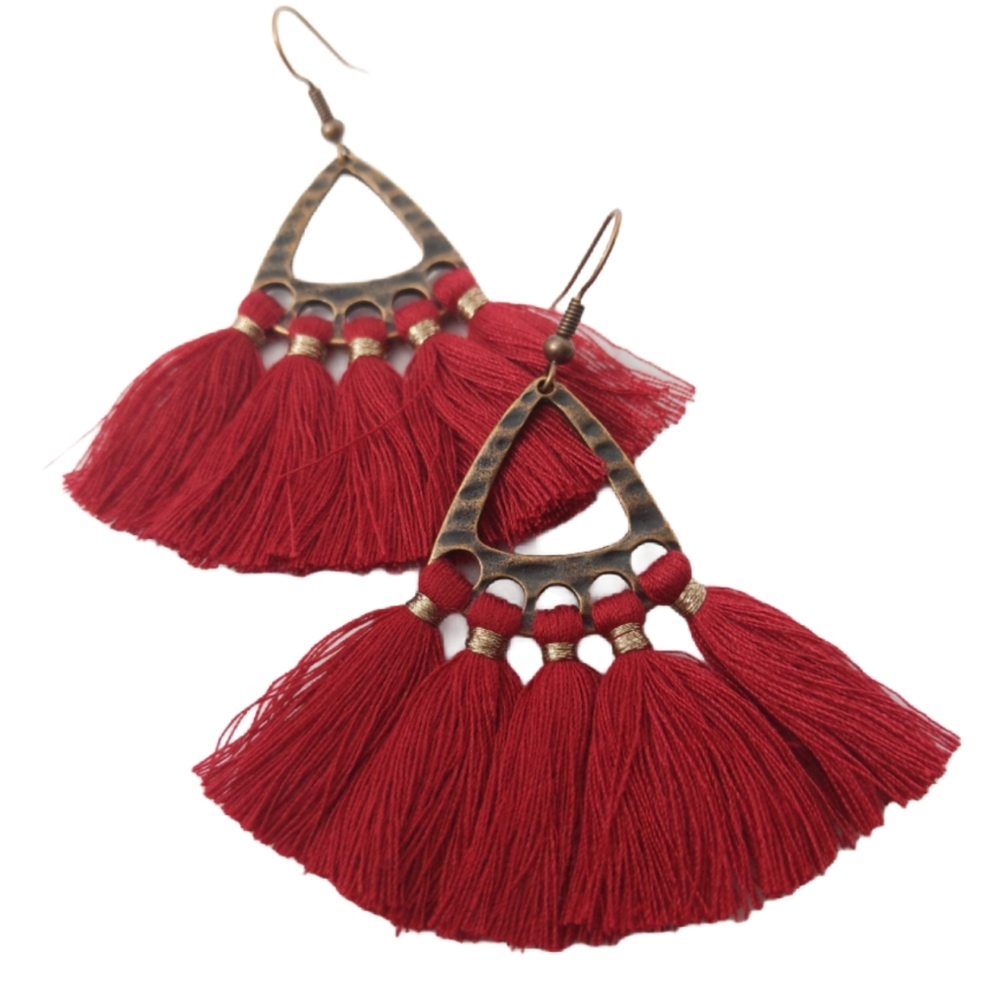 Bronze Red Tassel Earrings